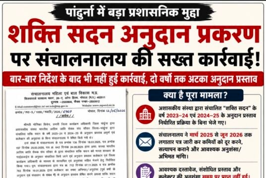 लापरवाही पर बड़ा एक्शन: पांढुरना की प्रभारी जिला कार्यक्रम अधिकारी मोनिका बिसेन निलंबित, राष्ट्रीय अनुसूचित जनजाति आयोग के संज्ञान के बाद गिरी गाज