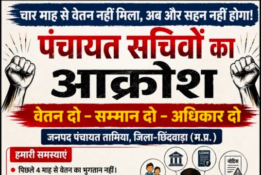 चार माह से वेतन को तरसे पंचायत सचिव, तामिया में फूटा आक्रोश‘वेतन नहीं तो काम नहीं’ : सचिव संगठन ने दी काम बंद-कलम बंद सामूहिक हड़ताल की चेतावनी