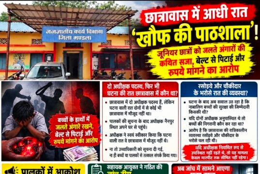 छात्रावास में आधी रात ‘खौफ की पाठशाला’!जूनियर छात्रों को जलते अंगारों की कथित सजा..!