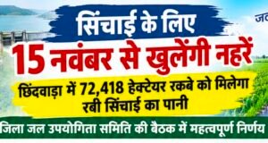 15 नवंबर से खुलेंगी नहरें, छिंदवाड़ा में 72,418 हेक्टेयर रकबे को मिलेगा रबी सिंचाई का पानी